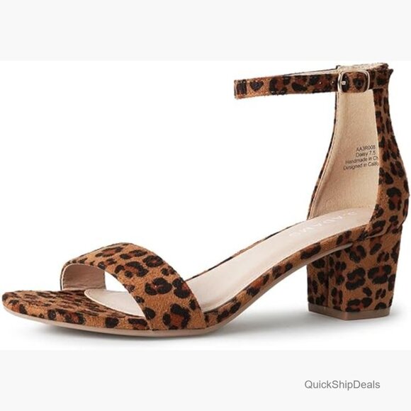 Heeled Sandals with Ankle Strap Open Toe Block Heel Vegan Suede